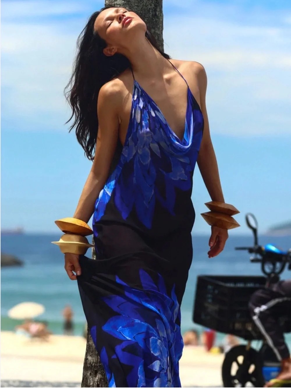 Rat & Boa Black Maxi Dress with Blue Floral Print